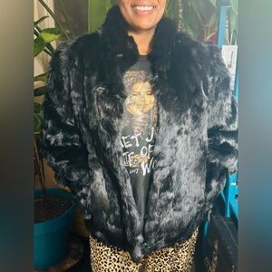 Luxurious Black rabbit Fur Women's Winter,Dress,and Evening Jacket L